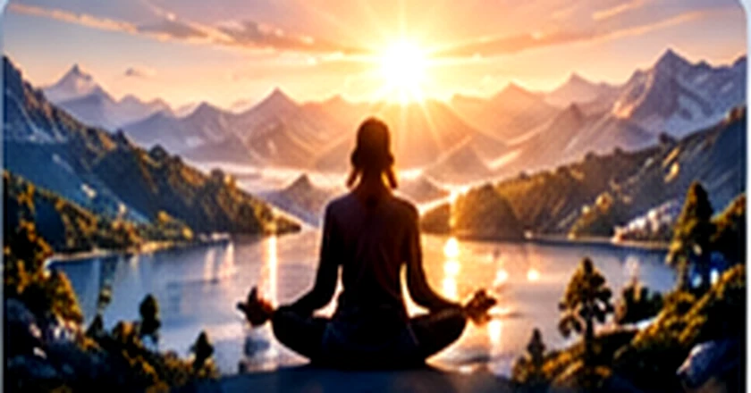 Meditación junto a un lago iluminado por el amanecer