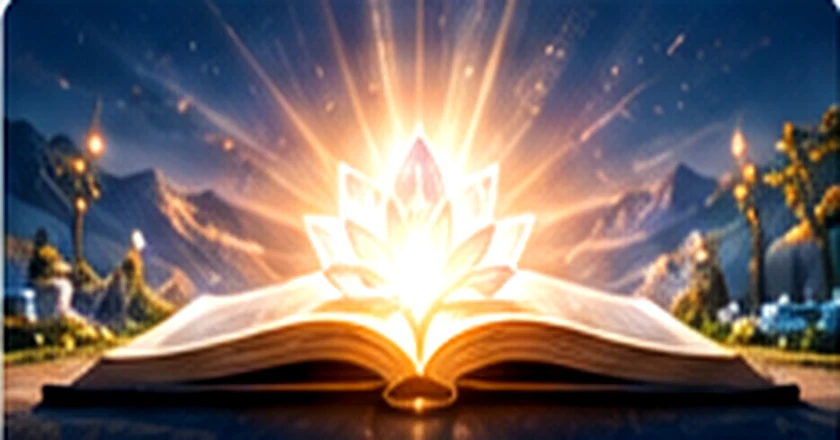 Libro abierto iluminado por una luz cálida