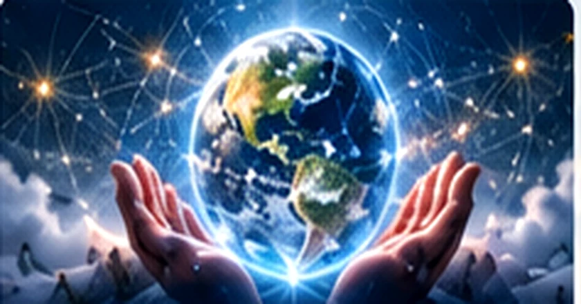 Planeta Tierra luminoso sostenido entre las manos